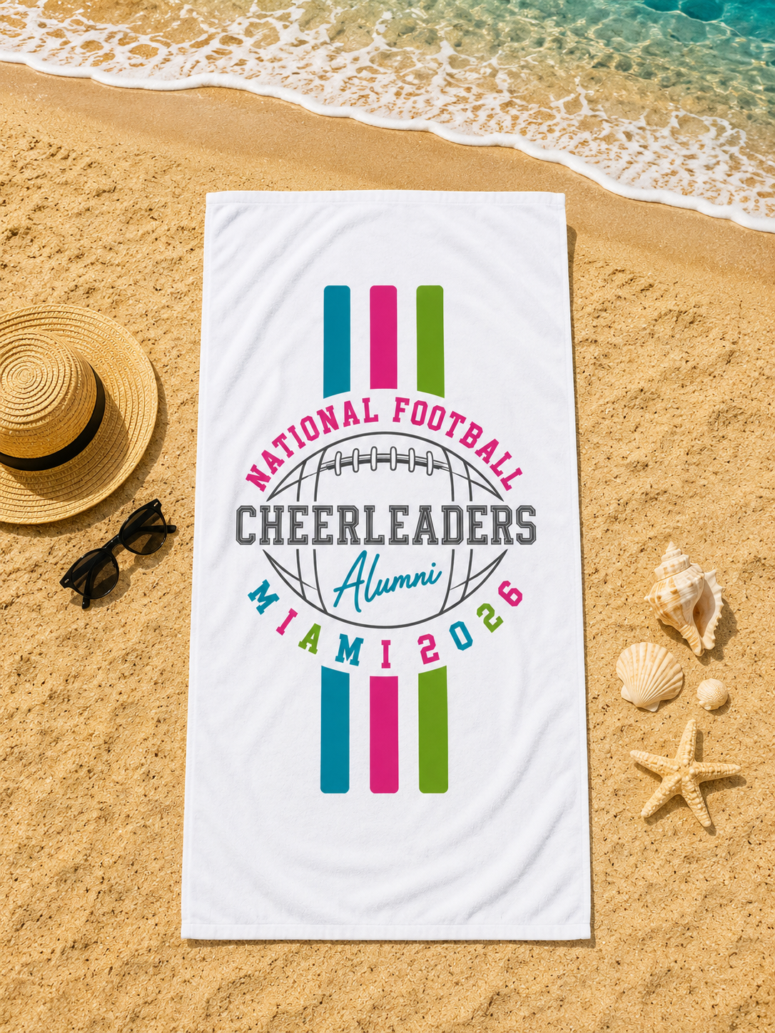Cheerleaders Alumni Miami Beach Towel – National Football Retro Stripe Design